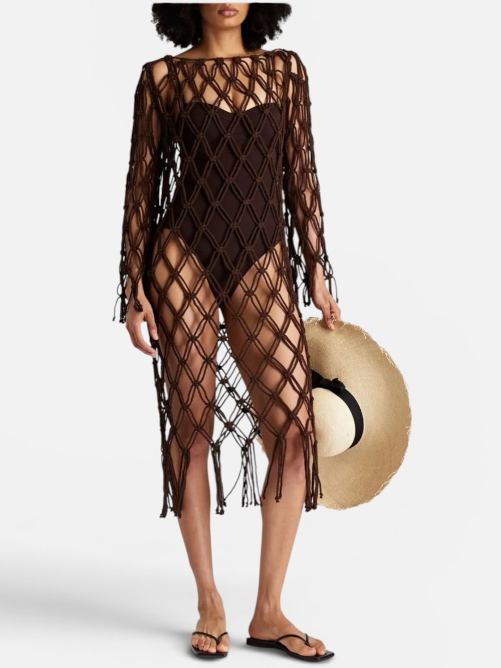 UNBRANDED Women’s Rust Brown Crochet Swim Cover-Up Dress size M